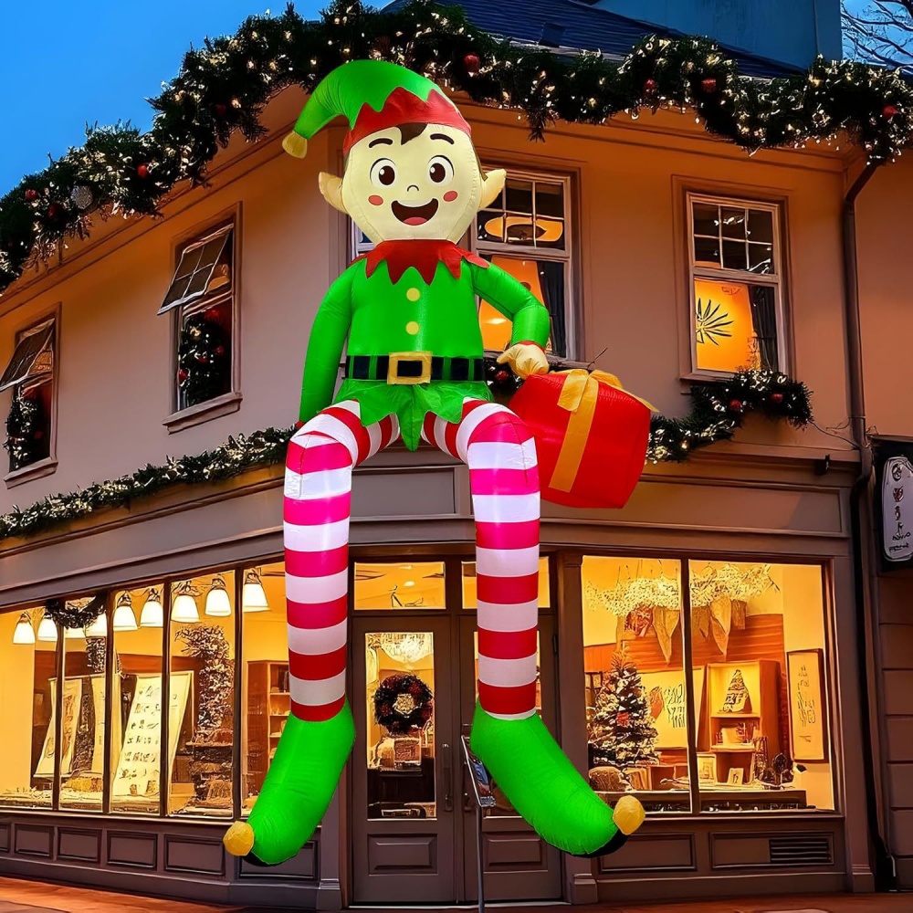 Kids Outdoor Garden - 8FT Christmas Inflatables Sitting Elf Decoration
