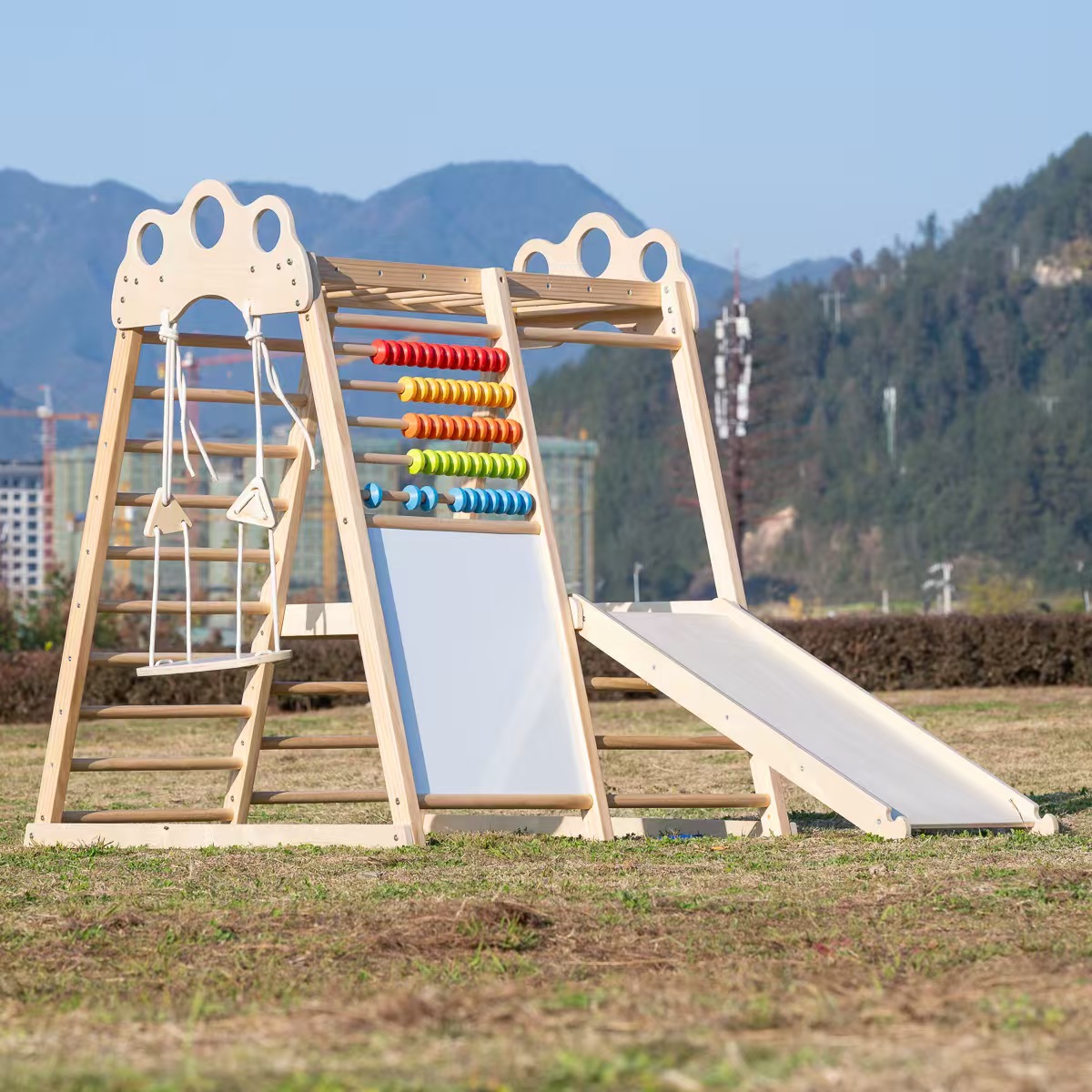 Large Solid Wood Climbing Fram - Kids Outdoor Climbing Frame ulasan dan harga