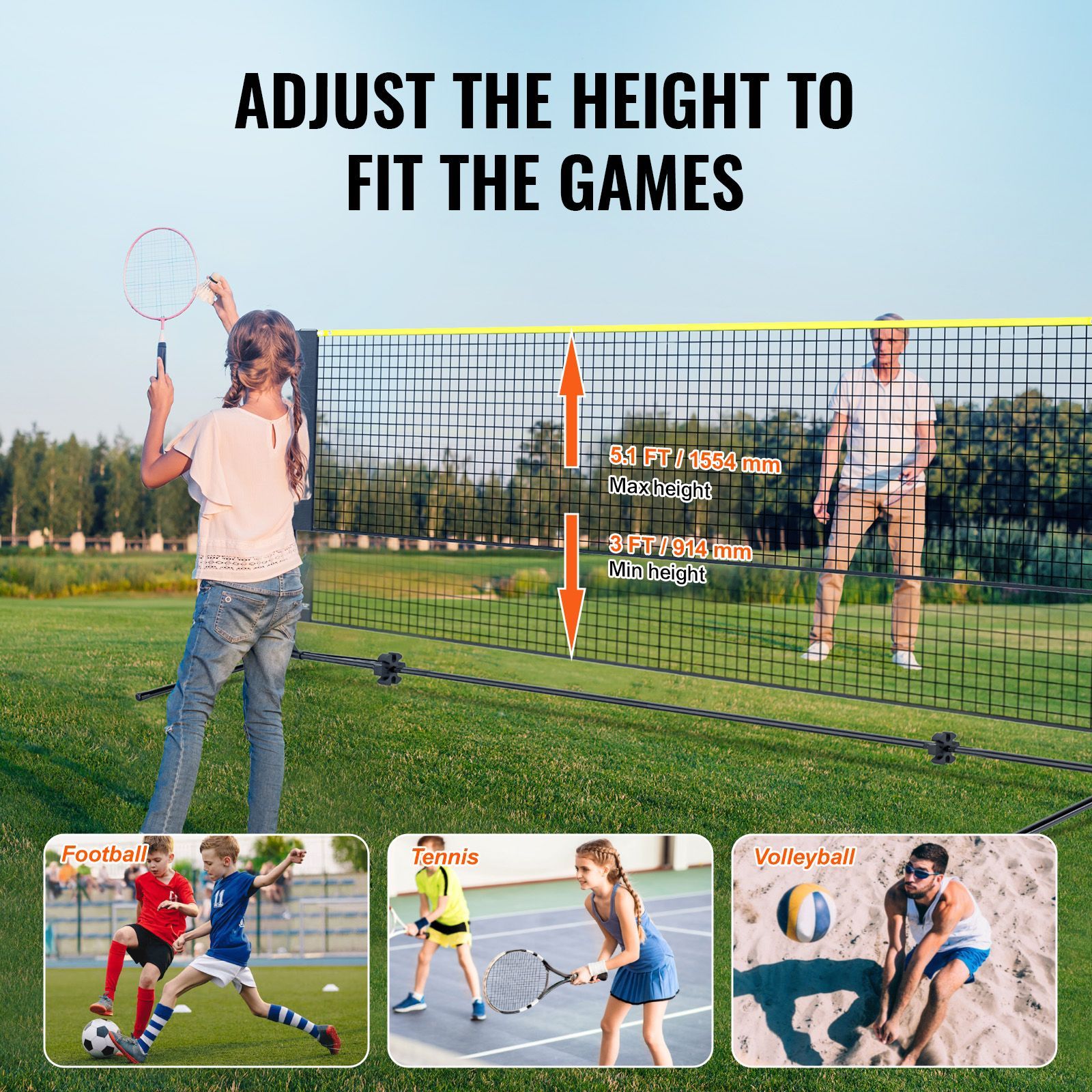 Badminton Net, Height Adjustab - Kids Outdoor Volleyball ulasan dan harga